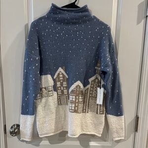 cupcakes & cashmere Winter Scene Turtleneck Sweater NWT